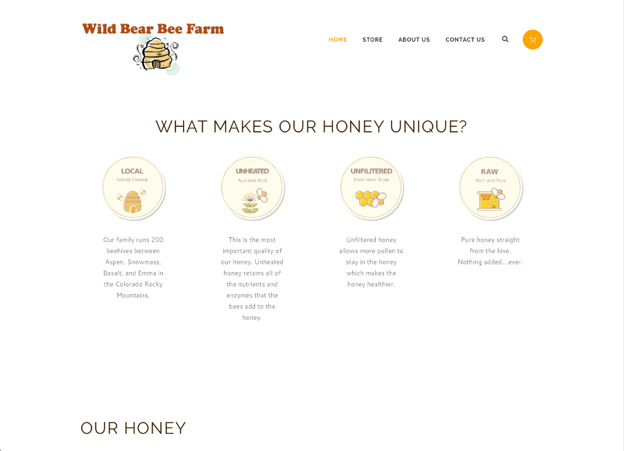 Wild Bear Bee Farm, Local Raw Honey - Custom E-Commerce Website